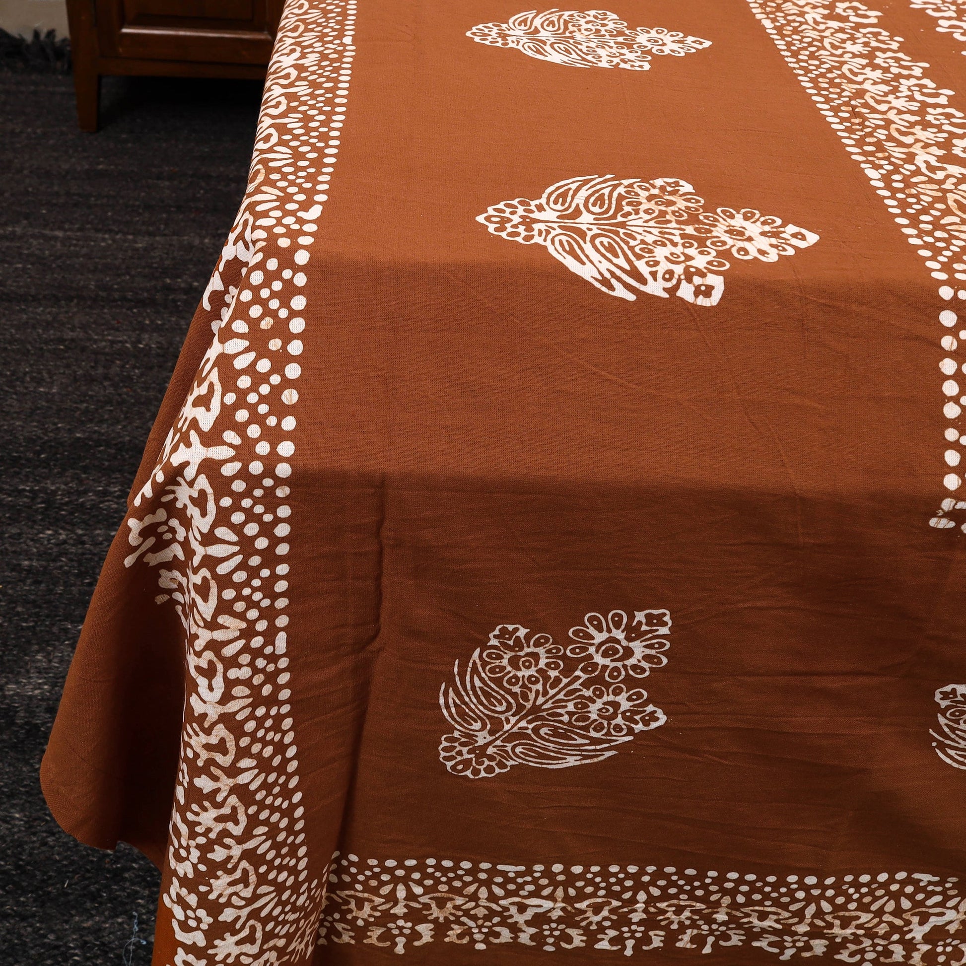Brown - Cotton Double Hand Batik Print Bed Sheet Set 39