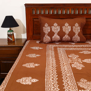 Brown - Cotton Double Hand Batik Print Bed Sheet Set 39