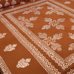 Brown - Cotton Double Hand Batik Print Bed Sheet Set 39