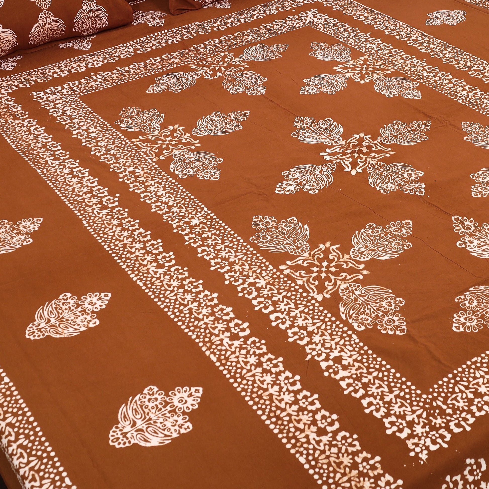Brown - Cotton Double Hand Batik Print Bed Sheet Set 39
