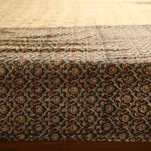 Brown - Kalamkari Block Printed Patchwork Cotton Double Bed Cover With Pillow Covers (108 x 90 in)