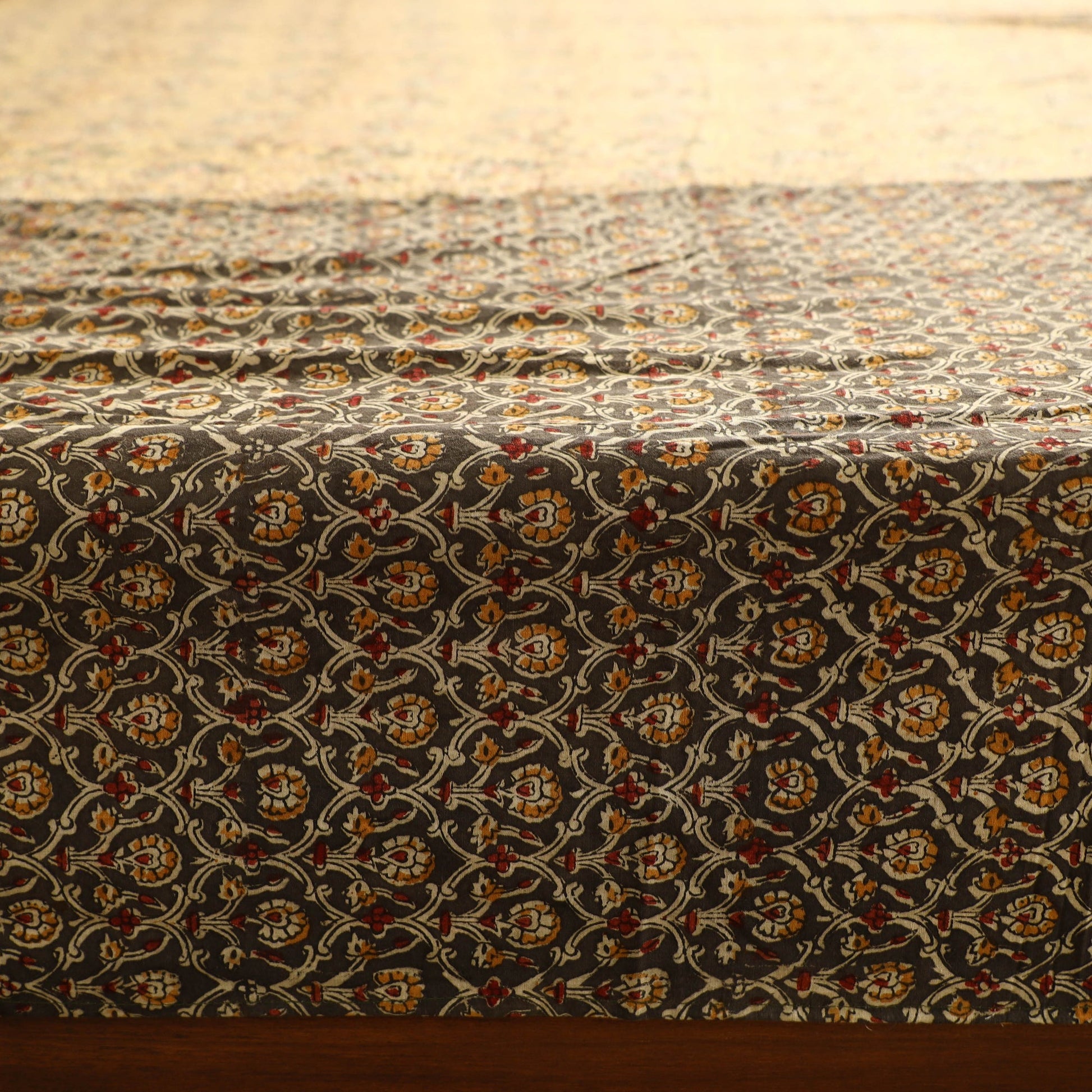 Brown - Kalamkari Block Printed Patchwork Cotton Double Bed Cover With Pillow Covers (108 x 90 in)