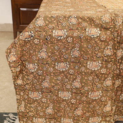 Brown - Kalamkari Block Printed Patchwork Cotton Double Bed Cover With Pillow Covers (108 x 90 in)