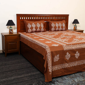 Brown - Cotton Double Hand Batik Print Bed Sheet Set 39