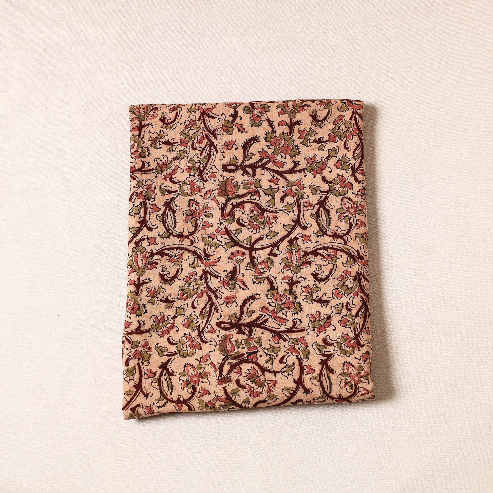 Beige - Kalamkari Block Printed Cotton Precut Fabric (1.6 Meter)