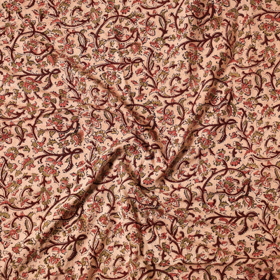 Beige - Kalamkari Block Printed Cotton Precut Fabric (1.6 Meter)