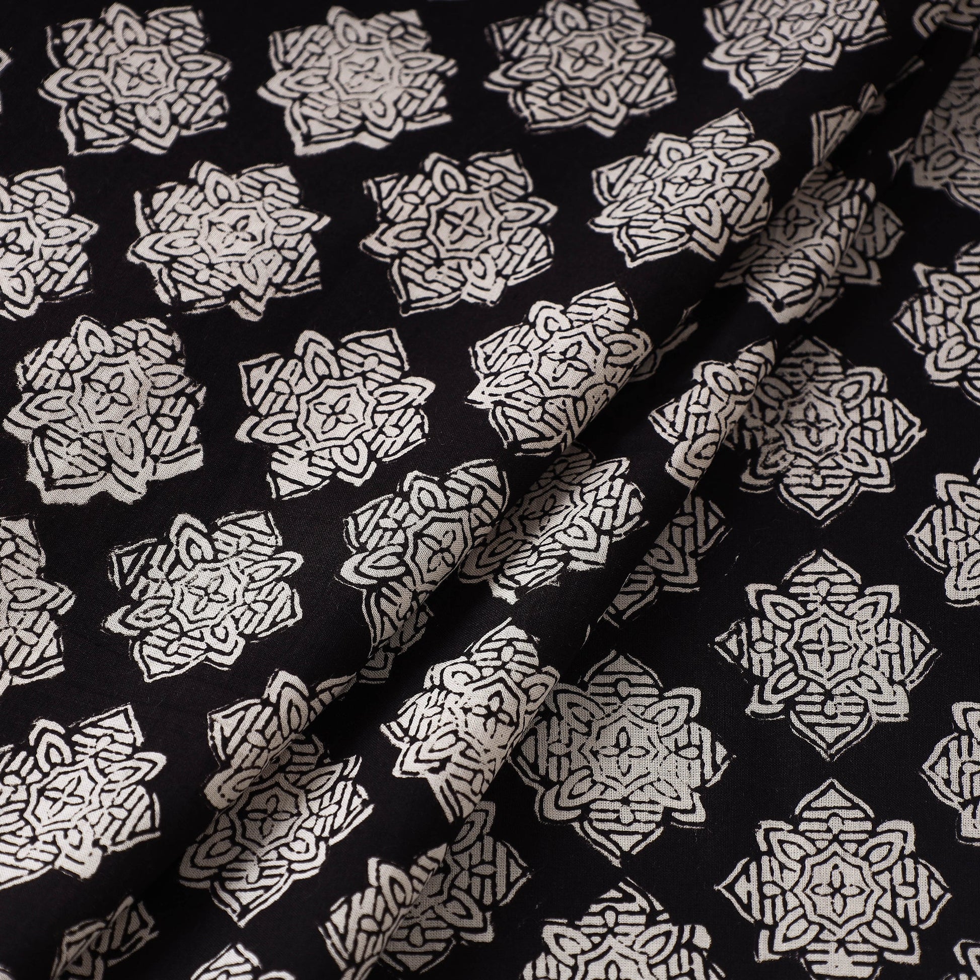 Black - Bagru Block Print Cotton Fabric