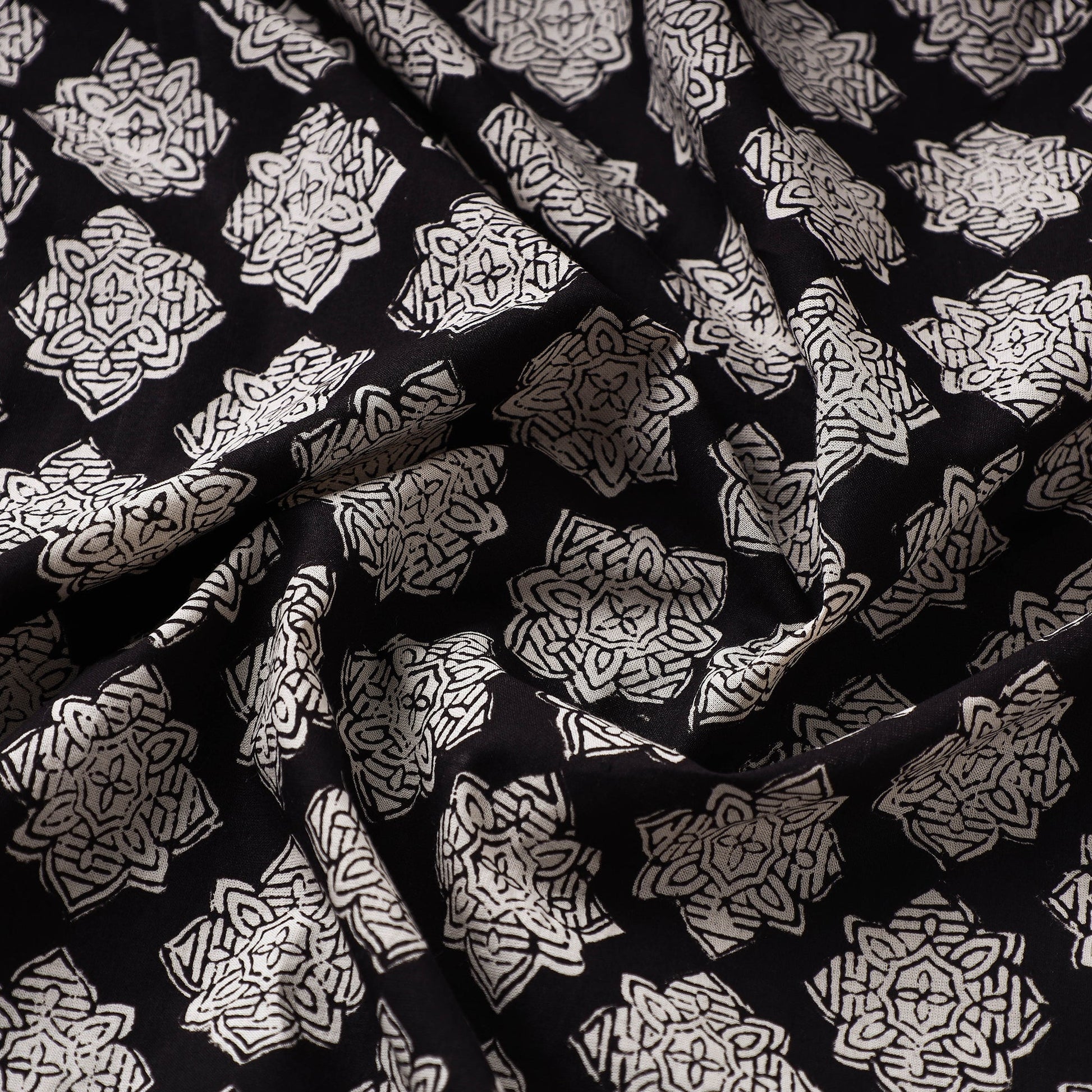 Black - Bagru Block Print Cotton Fabric