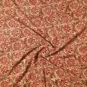 Beige - Kalamkari Block Printed Cotton Precut Fabric (1.4 Meter)