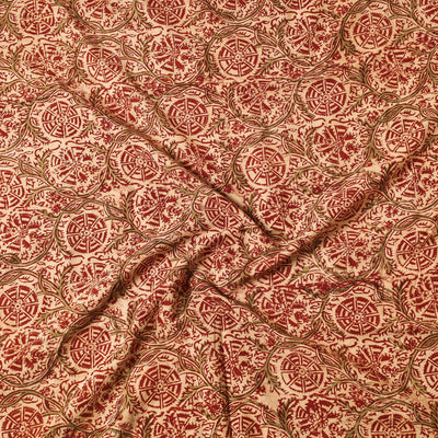 Beige - Kalamkari Block Printed Cotton Precut Fabric (1.4 Meter)