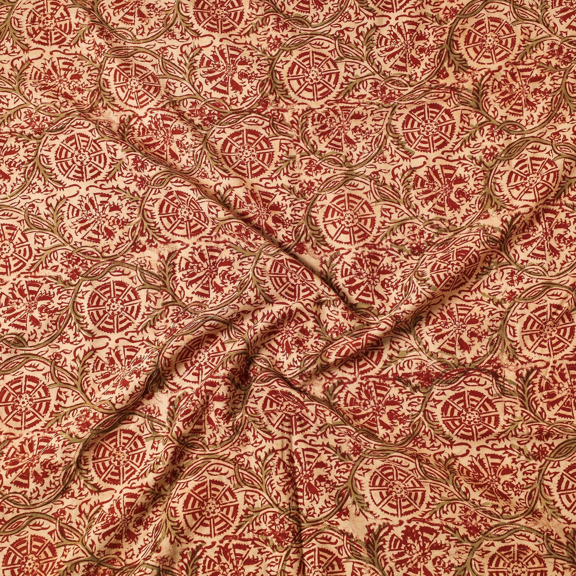 Beige - Kalamkari Block Printed Cotton Precut Fabric (1.4 Meter)