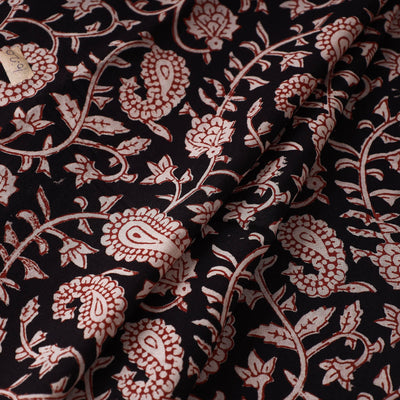Black - Bagru Block Print Cotton Fabric