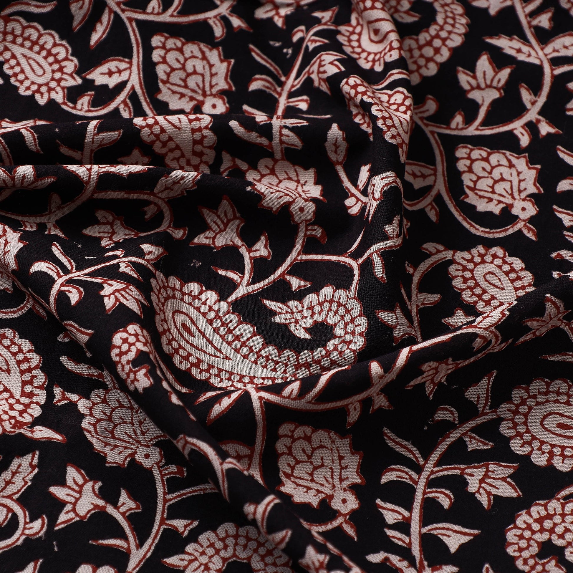 Black - Bagru Block Print Cotton Fabric