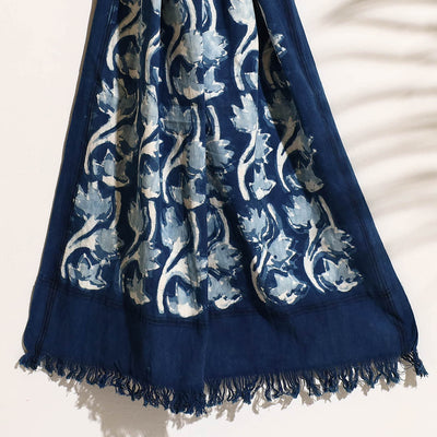 Blue - Bindaas Block Printed Handloom Cotton Towel