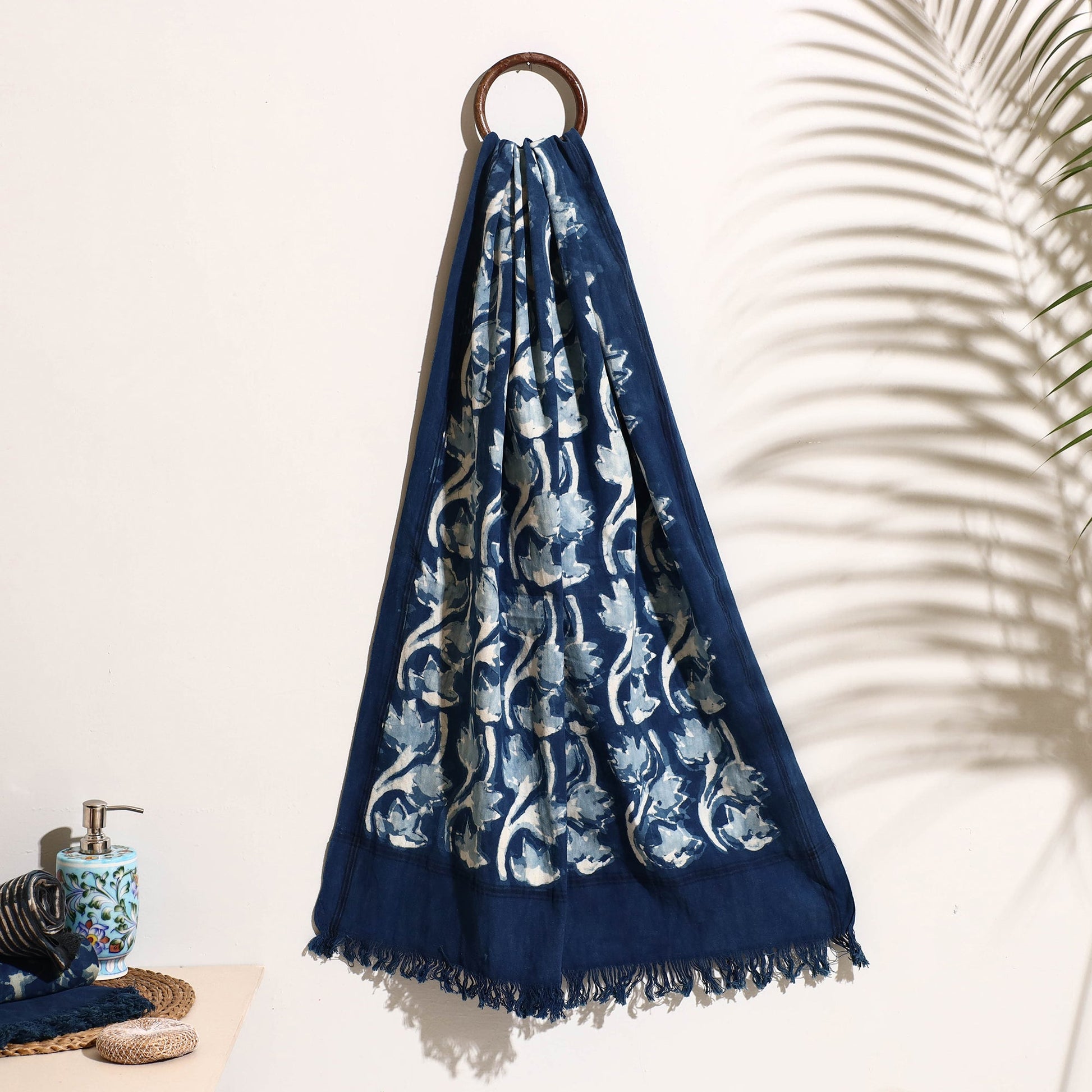 Blue - Bindaas Block Printed Handloom Cotton Towel