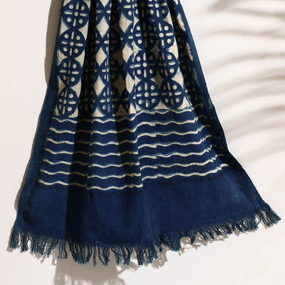 Blue - Bindaas Block Printed Handloom Cotton Towel