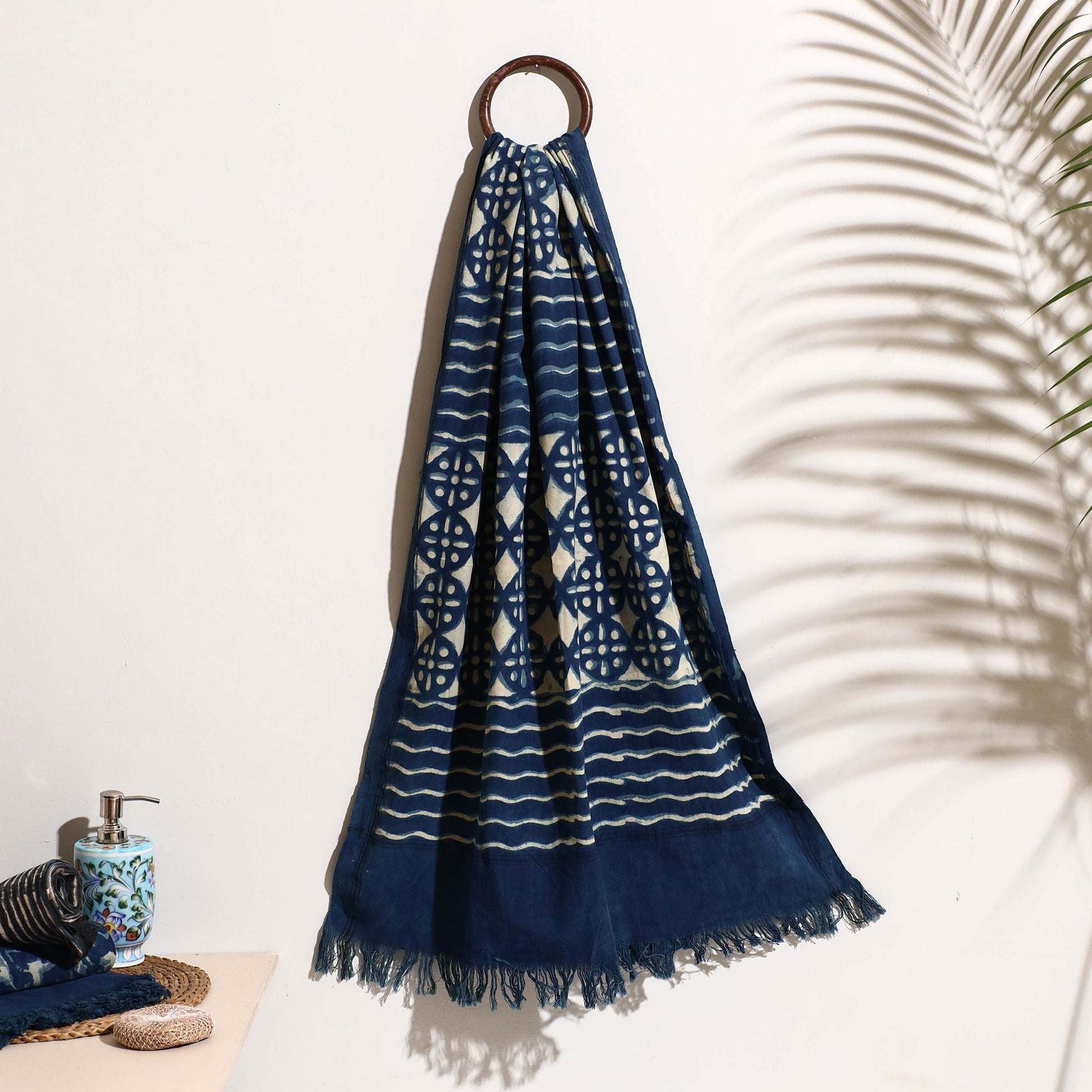 Blue - Bindaas Block Printed Handloom Cotton Towel