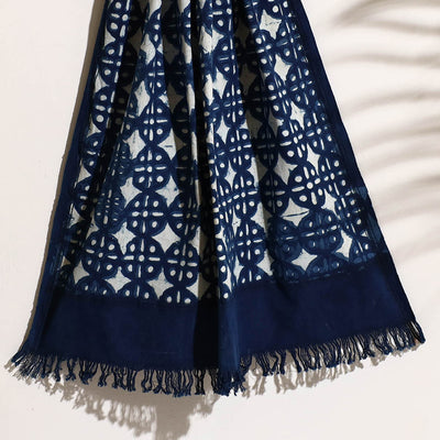 Blue - Bindaas Block Printed Handloom Cotton Towel