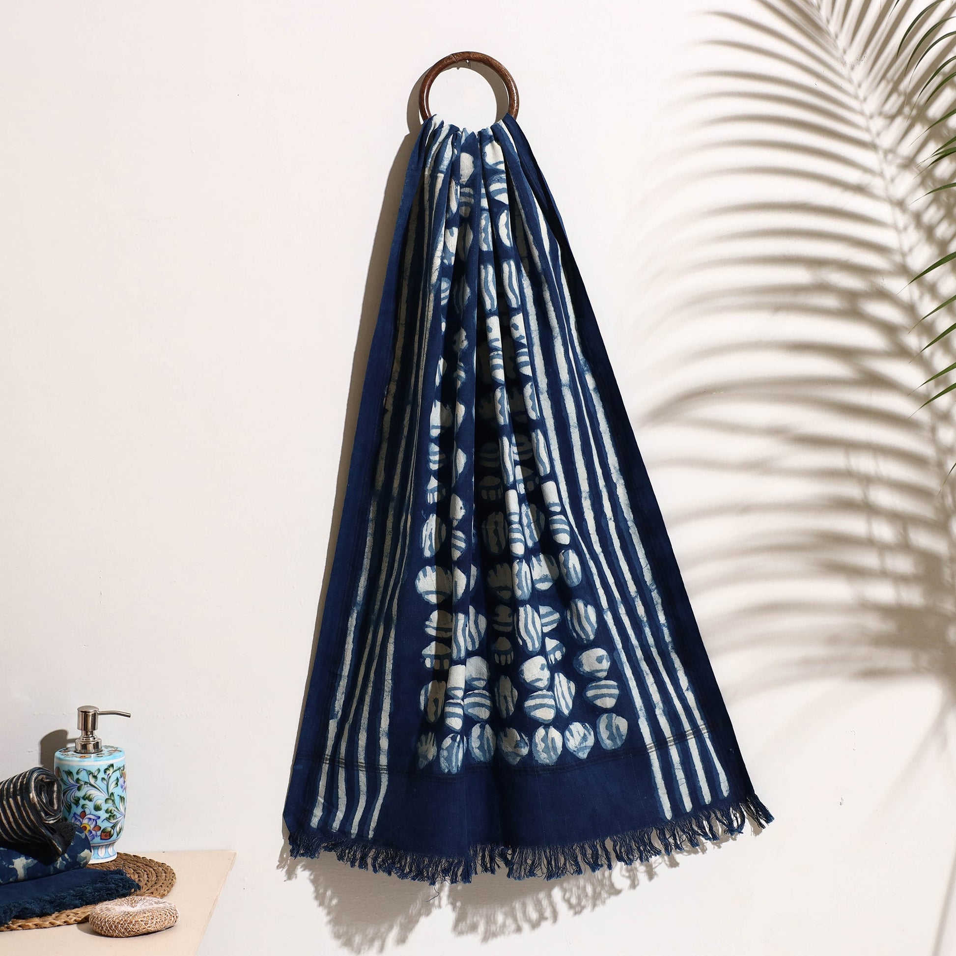 Blue - Bindaas Block Printed Handloom Cotton Towel