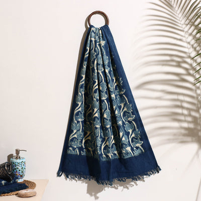 Blue - Bindaas Block Printed Handloom Cotton Towel