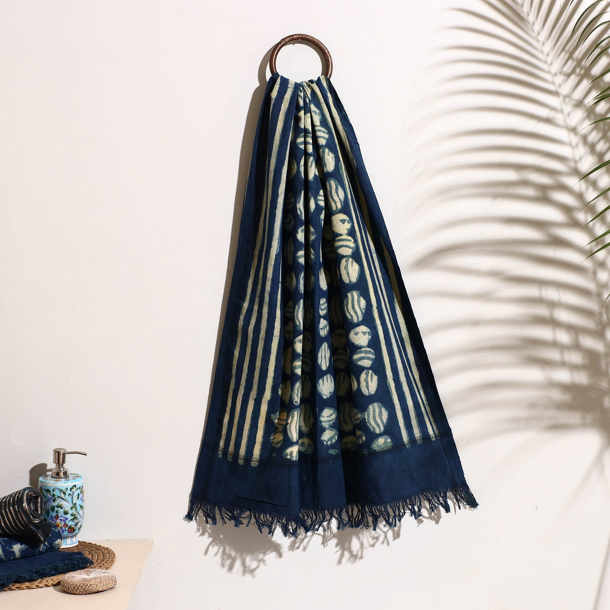 Blue - Bindaas Block Printed Handloom Cotton Towel