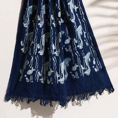 Blue - Bindaas Block Printed Handloom Cotton Towel