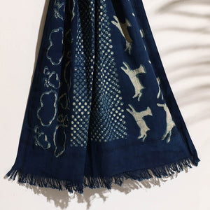 Blue - Bindaas Block Printed Handloom Cotton Towel