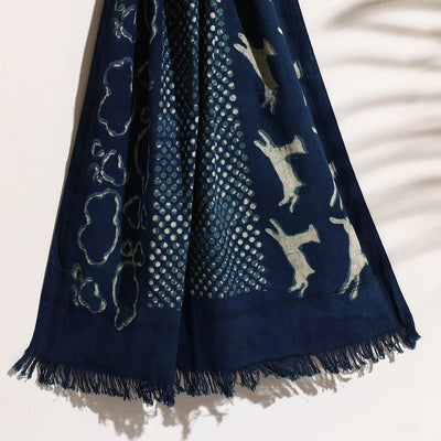 Blue - Bindaas Block Printed Handloom Cotton Towel