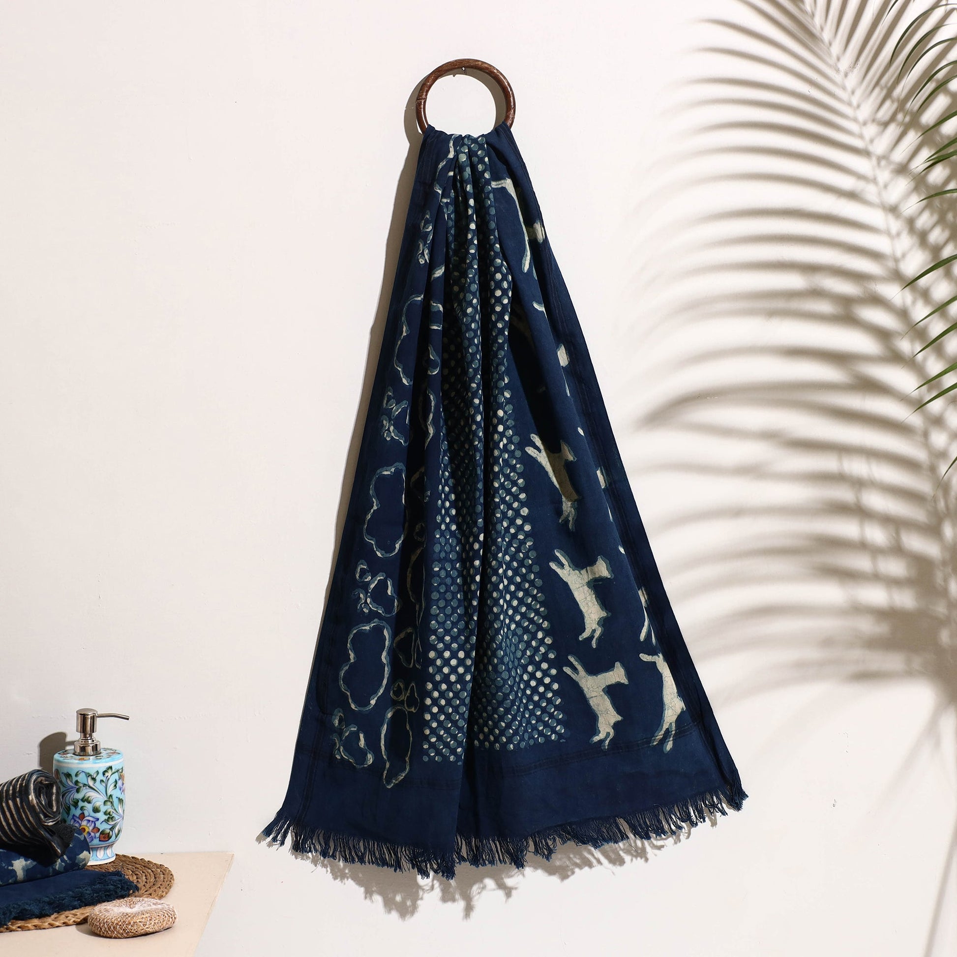 Blue - Bindaas Block Printed Handloom Cotton Towel