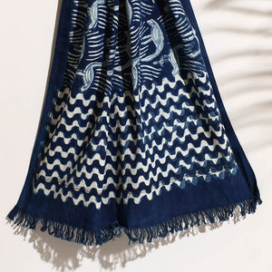 Blue - Bindaas Block Printed Handloom Cotton Towel