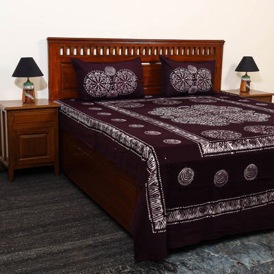 Brown - Cotton Double Hand Batik Print Bed Sheet Set 45