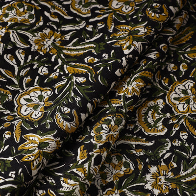 Black - Kalamkari Bagru Block Print Cotton Fabric