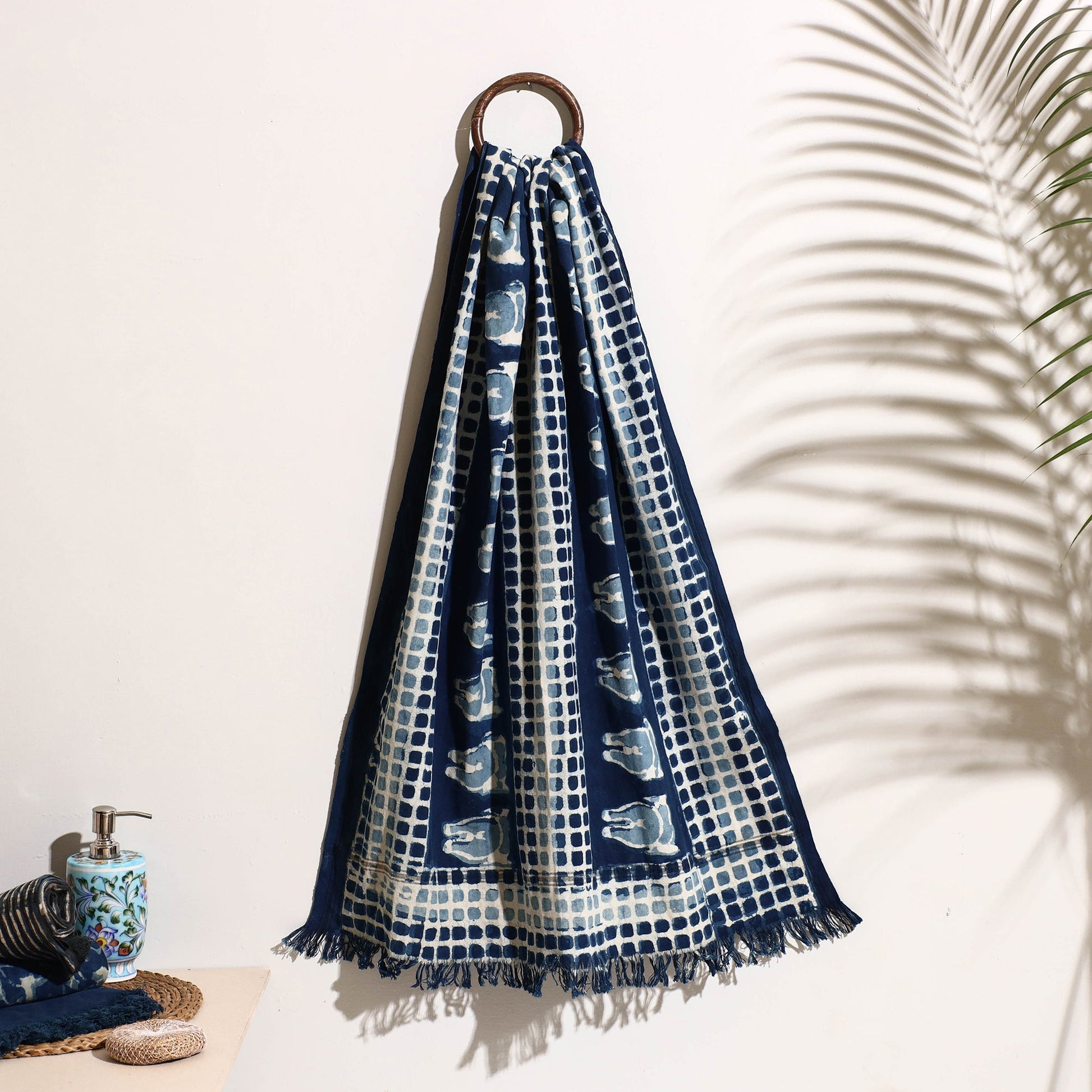 Blue - Bindaas Block Printed Handloom Cotton Towel