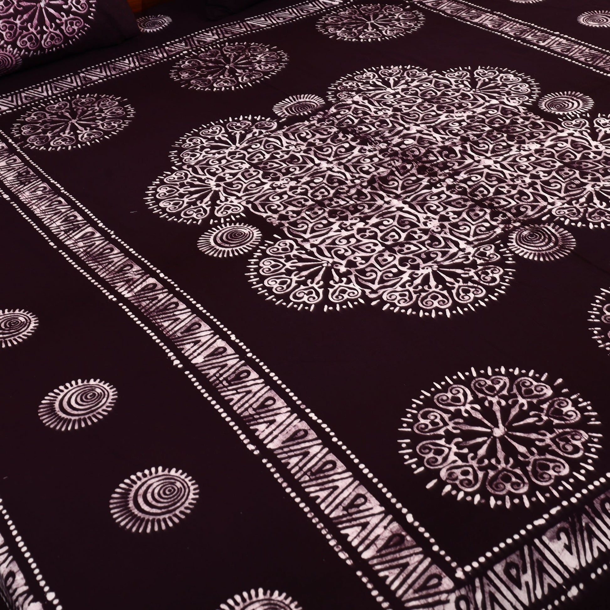 Brown - Cotton Double Hand Batik Print Bed Sheet Set 45