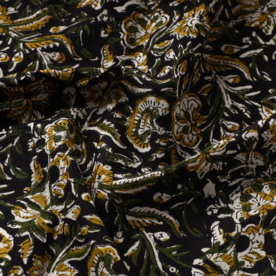 Black - Kalamkari Bagru Block Print Cotton Fabric