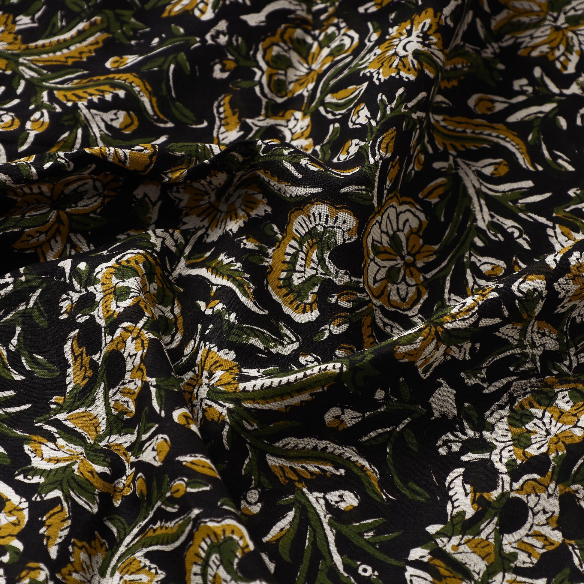 Black - Kalamkari Bagru Block Print Cotton Fabric