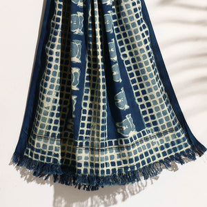 Blue - Bindaas Block Printed Handloom Cotton Towel