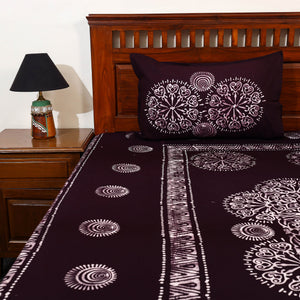 Brown - Cotton Double Hand Batik Print Bed Sheet Set 45