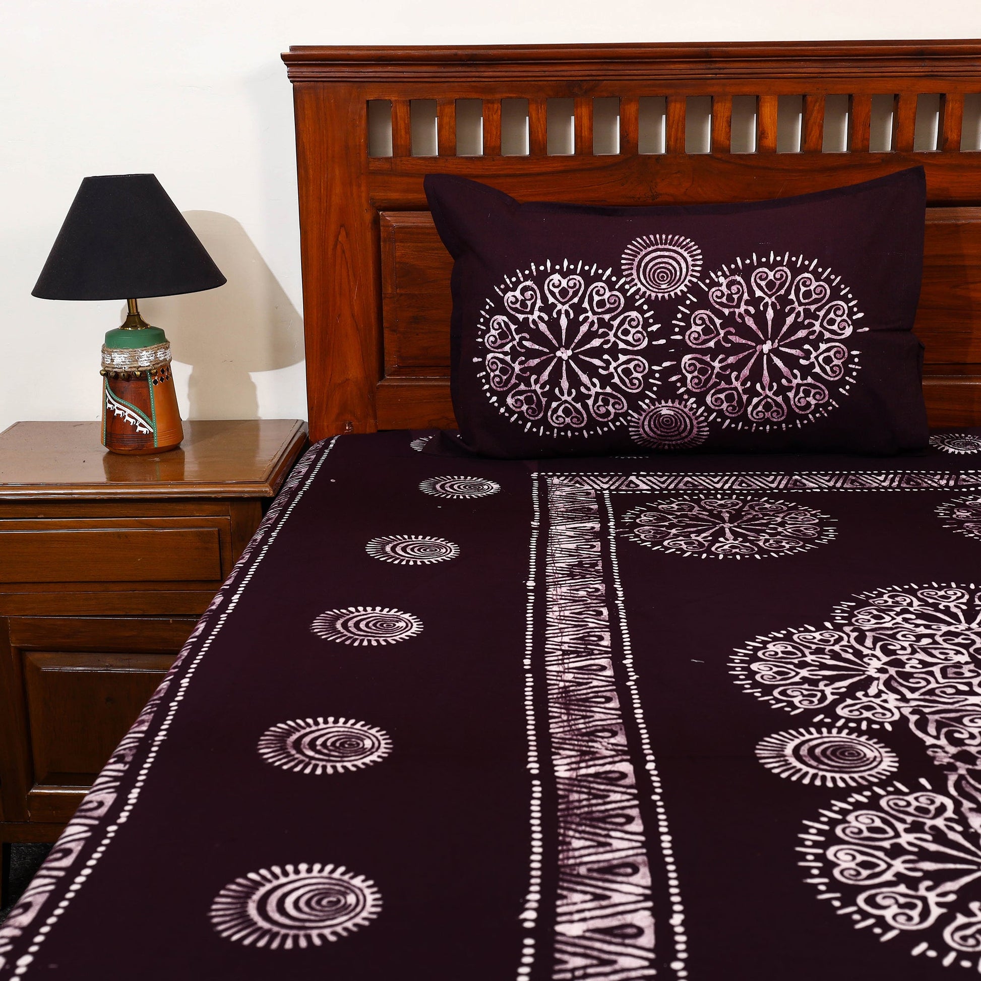 Brown - Cotton Double Hand Batik Print Bed Sheet Set 45