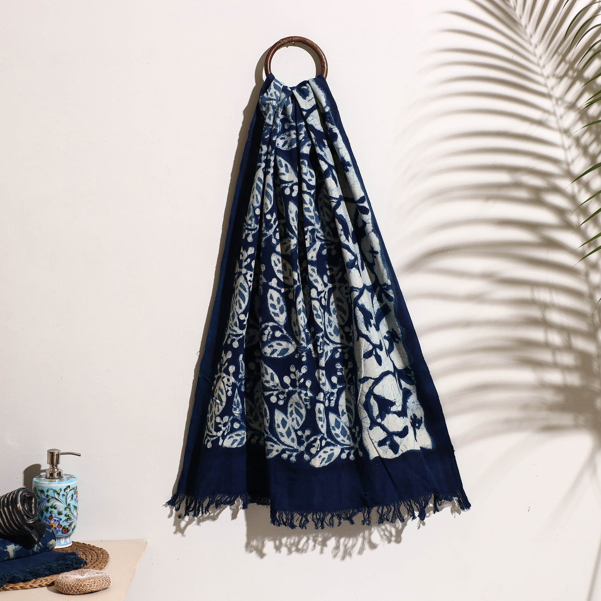 Blue - Bindaas Block Printed Handloom Cotton Towel