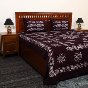 Brown - Cotton Double Hand Batik Print Bed Sheet Set 46