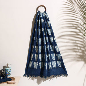 Blue - Bindaas Block Printed Handloom Cotton Towel
