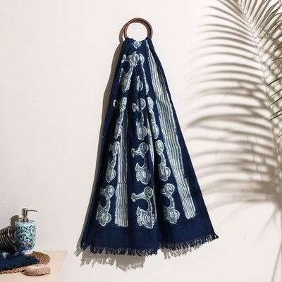 Blue - Bindaas Block Printed Handloom Cotton Towel