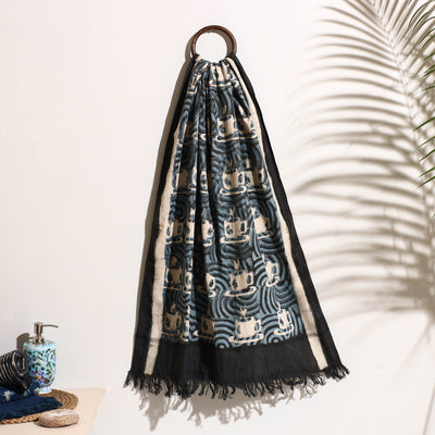 Black - Bindaas Block Printed Handloom Cotton Towel
