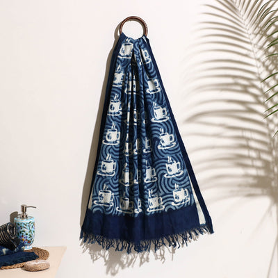 Blue - Bindaas Block Printed Handloom Cotton Towel
