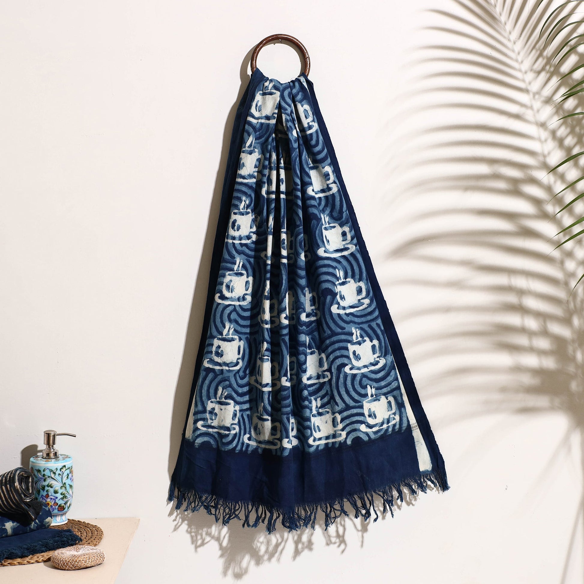 Blue - Bindaas Block Printed Handloom Cotton Towel