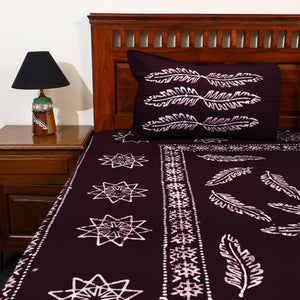 Brown - Cotton Double Hand Batik Print Bed Sheet Set 46