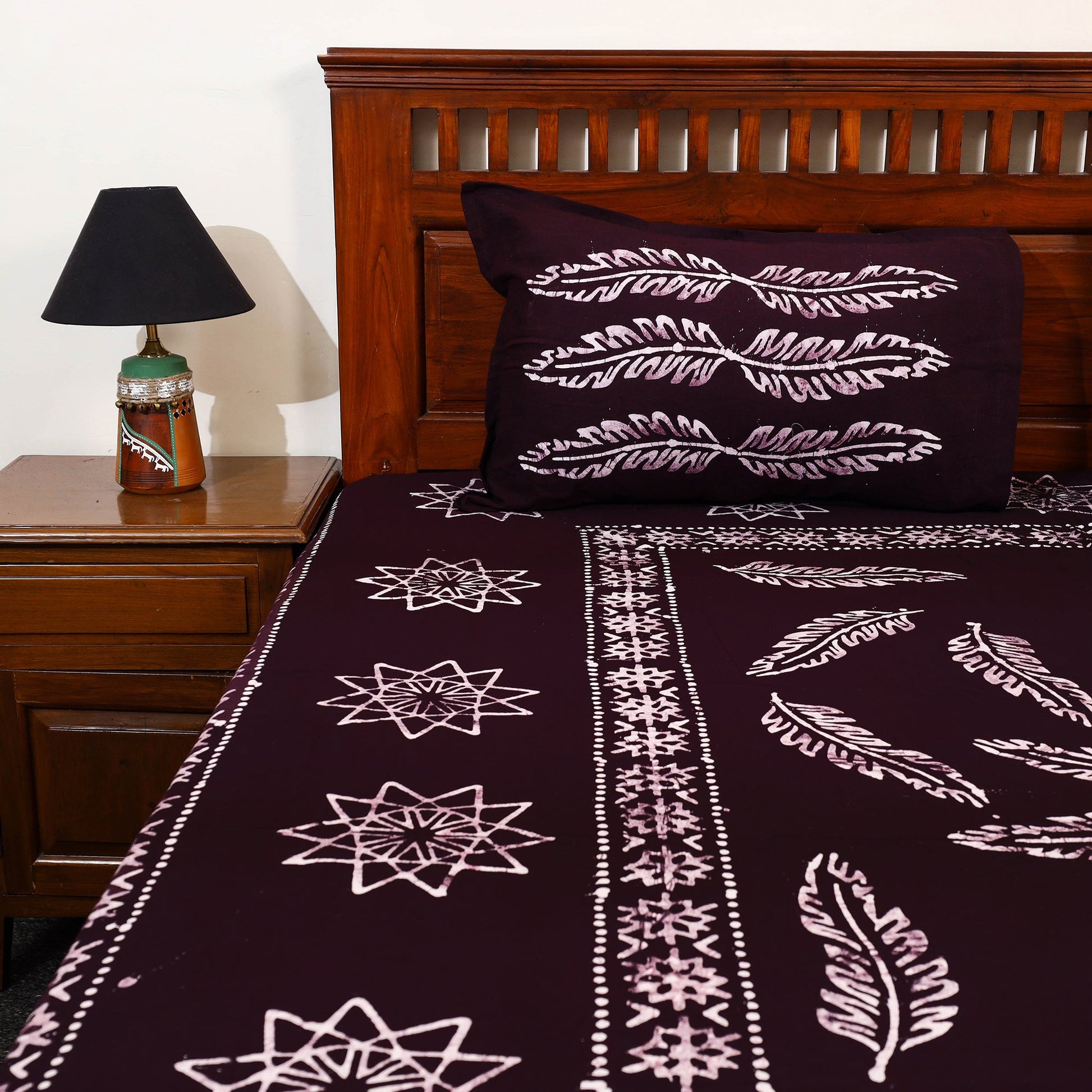 Brown - Cotton Double Hand Batik Print Bed Sheet Set 46