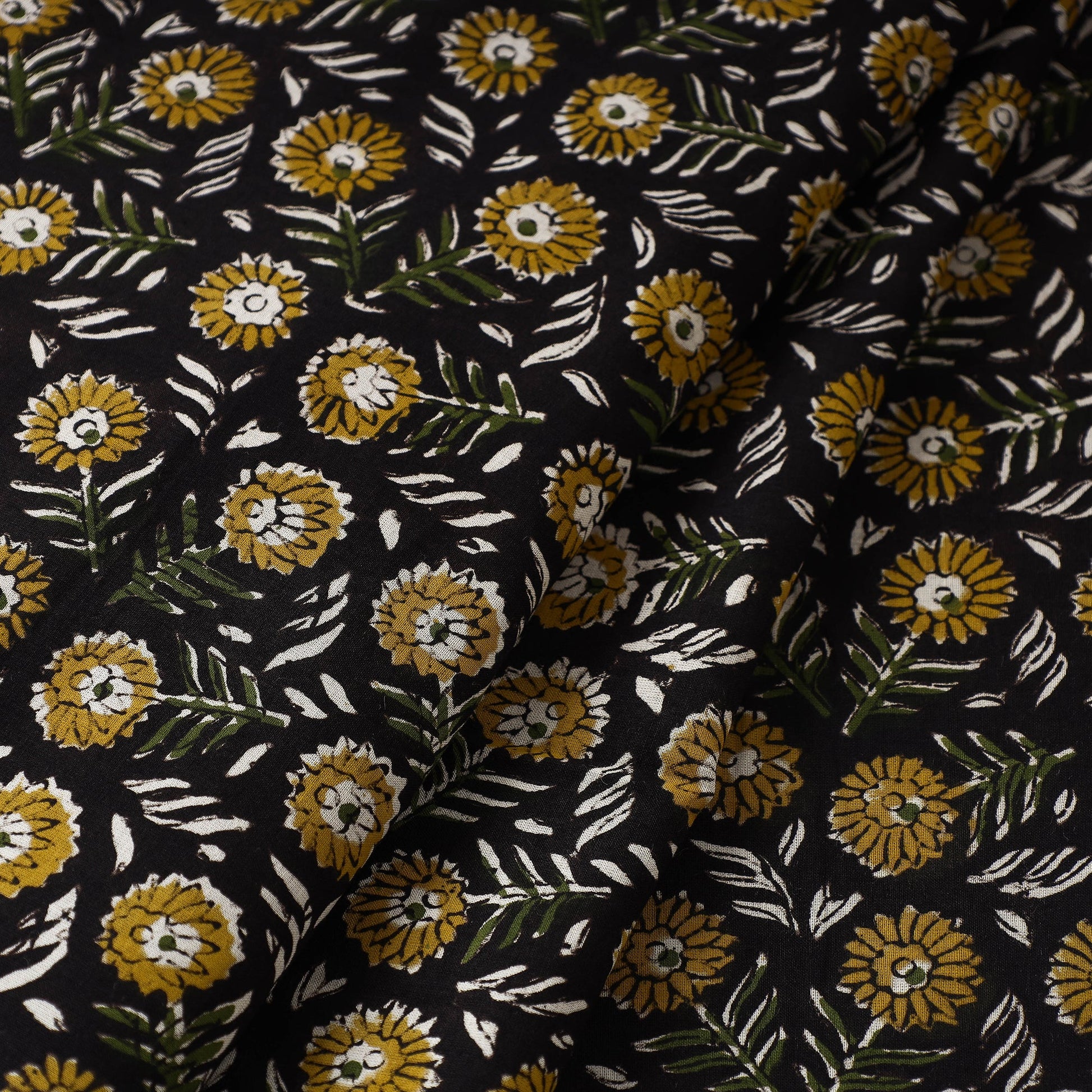 Black - Kalamkari Bagru Block Print Cotton Fabric
