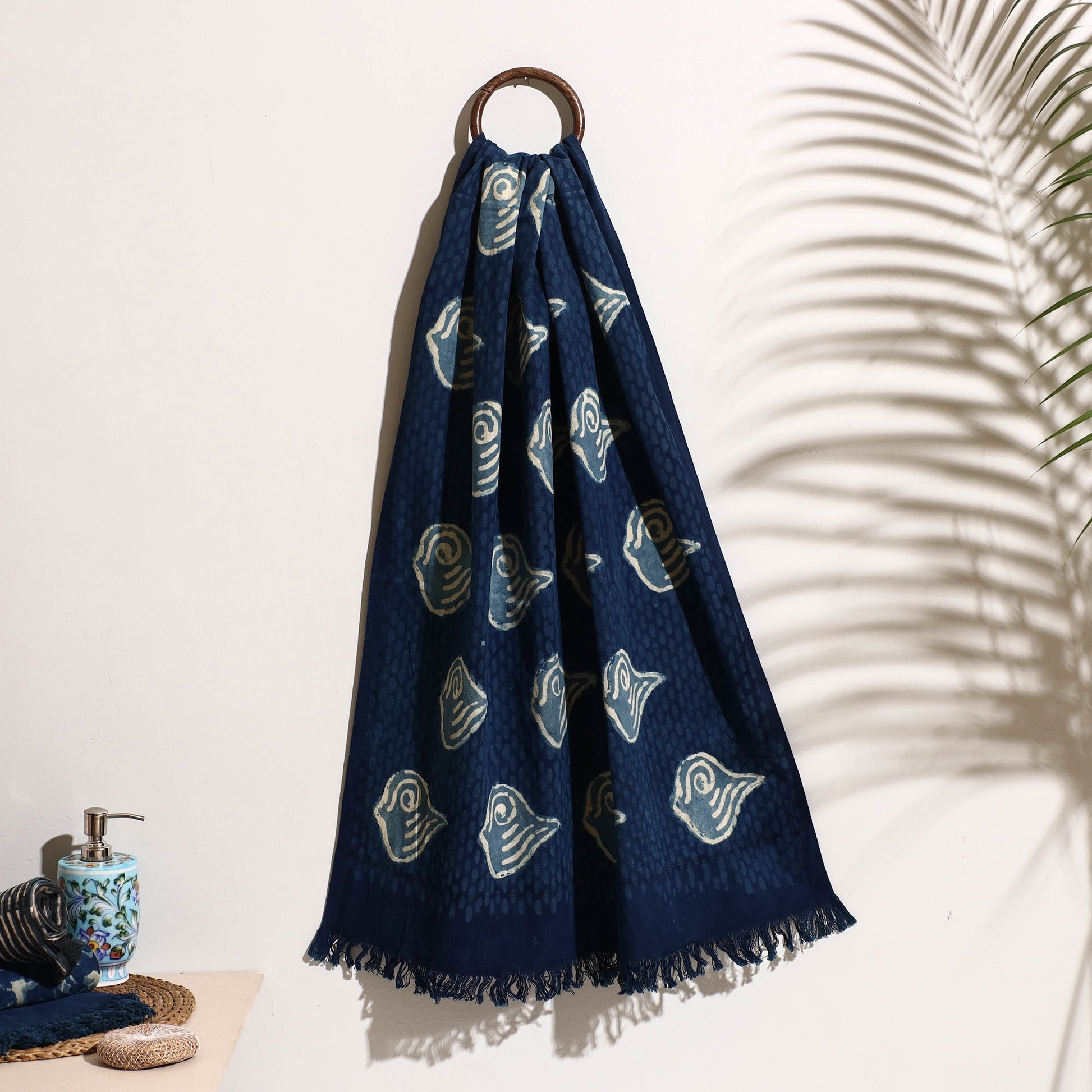 Blue - Bindaas Block Printed Handloom Cotton Towel